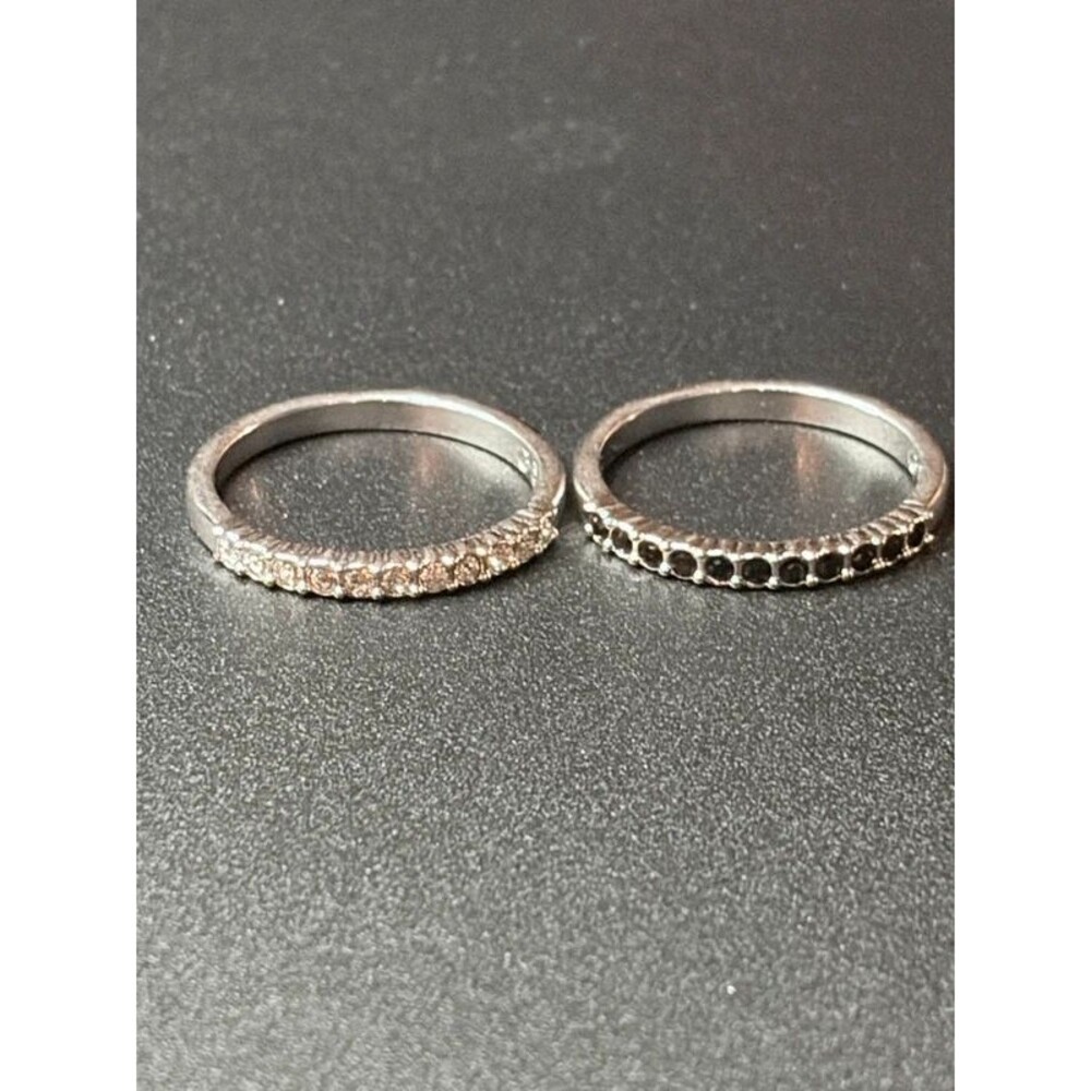Swarovski Crystal Stackable Ring Set Size 8 Clear Black Rhinestone Swan Signed